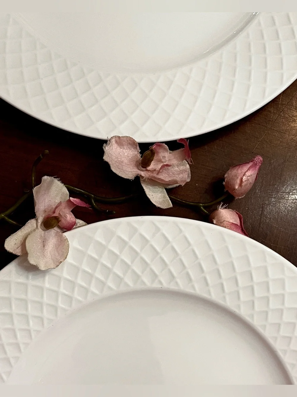 Set of 2 Mikasa Trellis White Bone China Dinner Plates 11” Elegant Lattice Rim